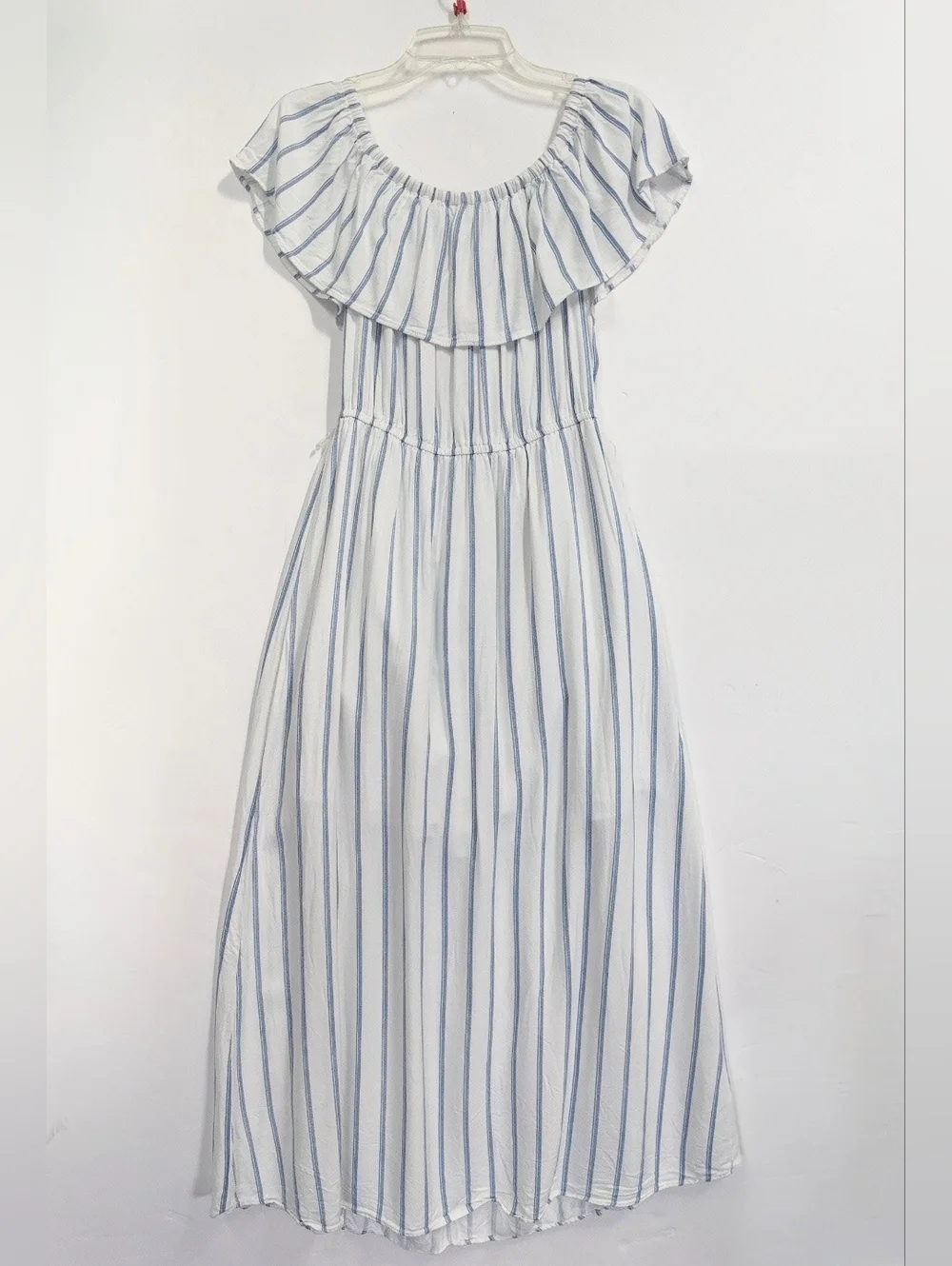 Forever 21 Womens White Blue-Striped Off-Shoulder Summer Maxi Dress